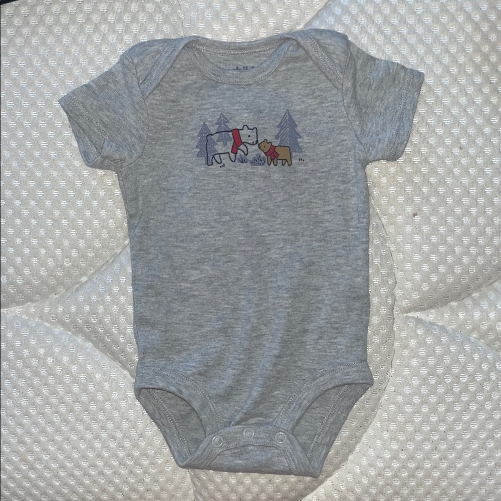 Child of Mine Gray Bodysuit with Bear and Tree Design